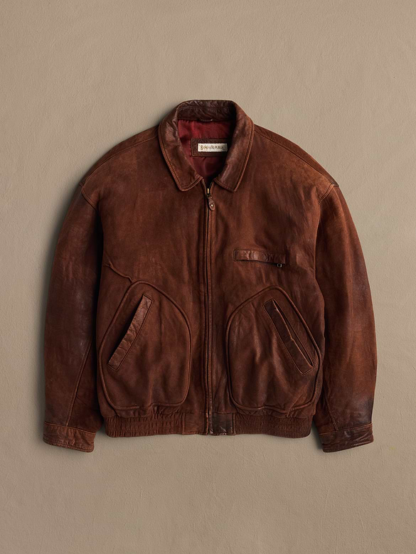 Archive Leather Bomber Jacket With Rounded Pockets Men's Size 46