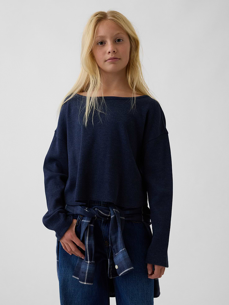 Image 1 of 4, Soft waffle-knit T-shirt. In an oversized fit., Scoop neck., Long sleeves with drop shoulders., Product #911663
