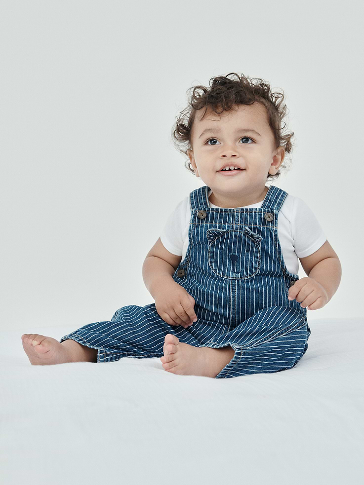 Image 4 of 4, Baby Denim Stripe Brannan Bear Overalls