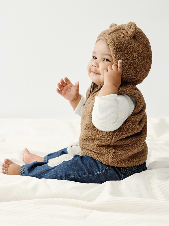 Baby Sherpa Hooded Bear Zip Vest
