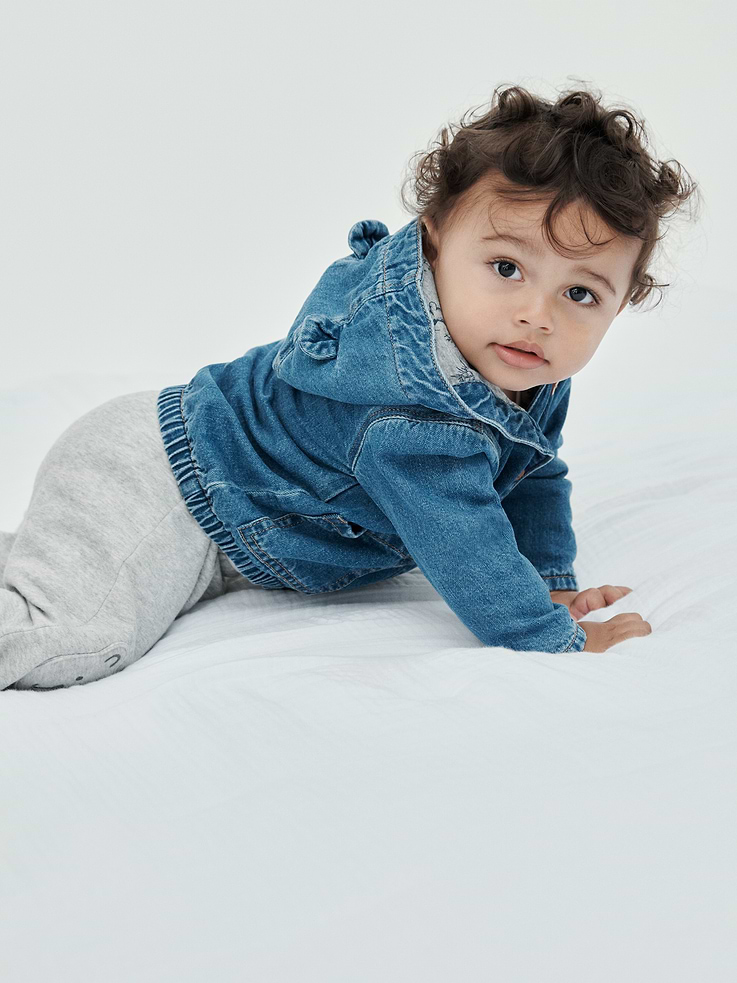 Image 4 of 4, Baby Jersey-Lined Hooded Denim Jacket