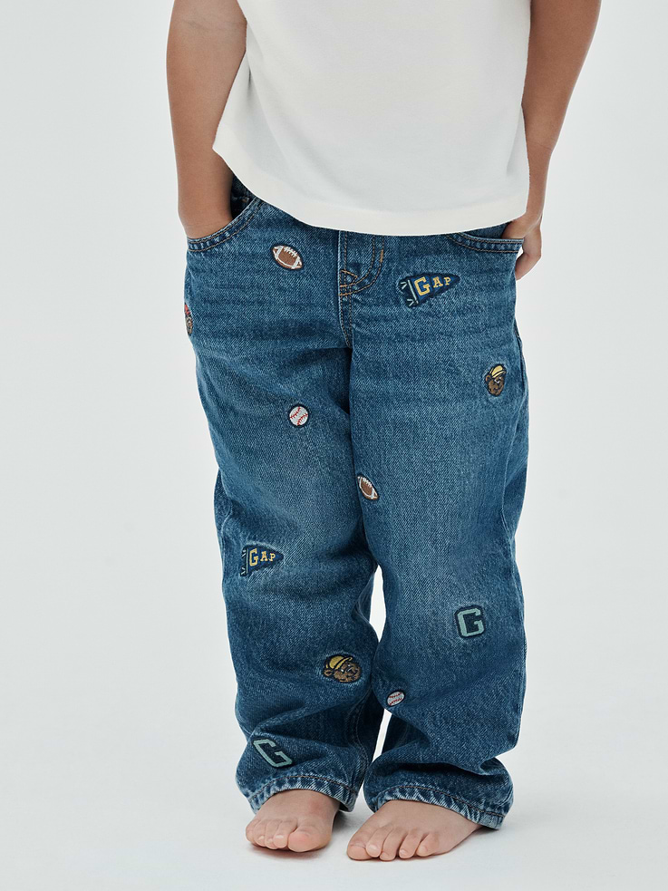 Image 5 of 5, Baby & Toddler Embroidered Pull-On Baggy Jeans