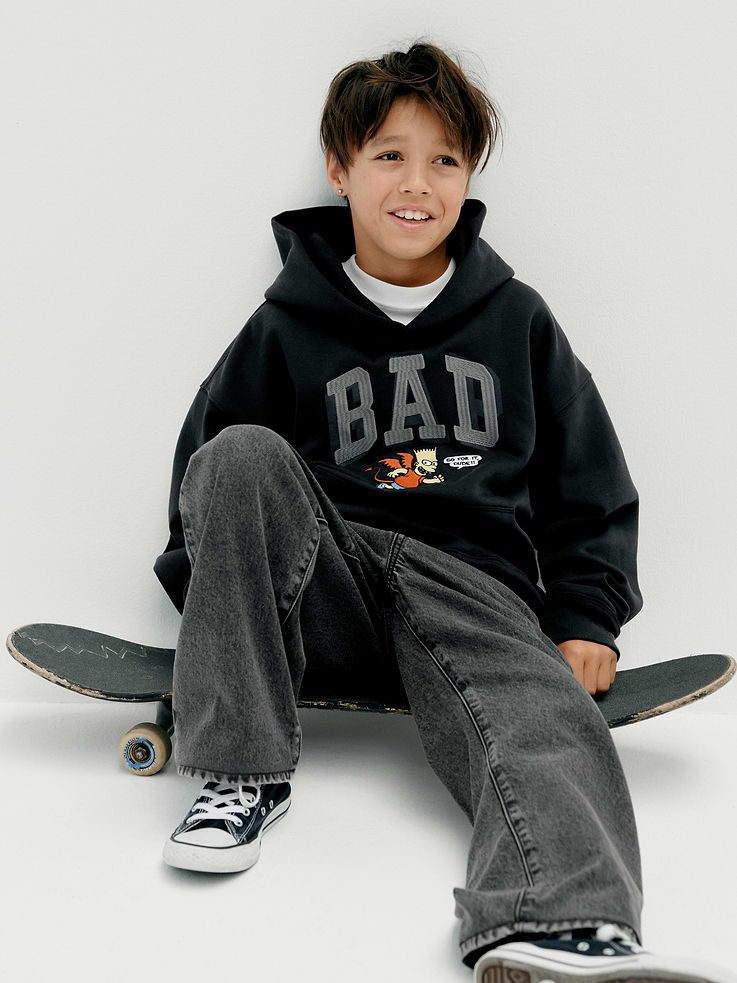 Image 8 of 8, Kids The Simpsons VintageSoft BAD Logo Hoodie