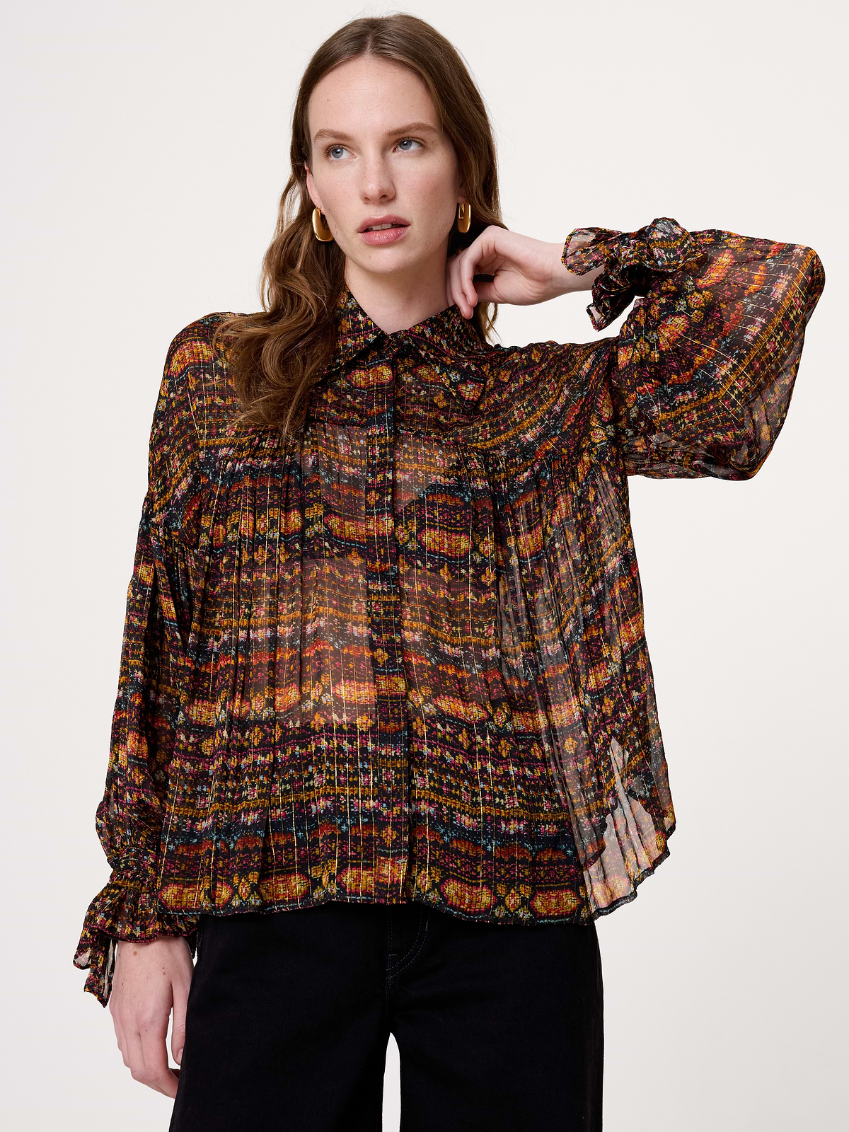 Chiffon Balloon-Sleeve Blouse