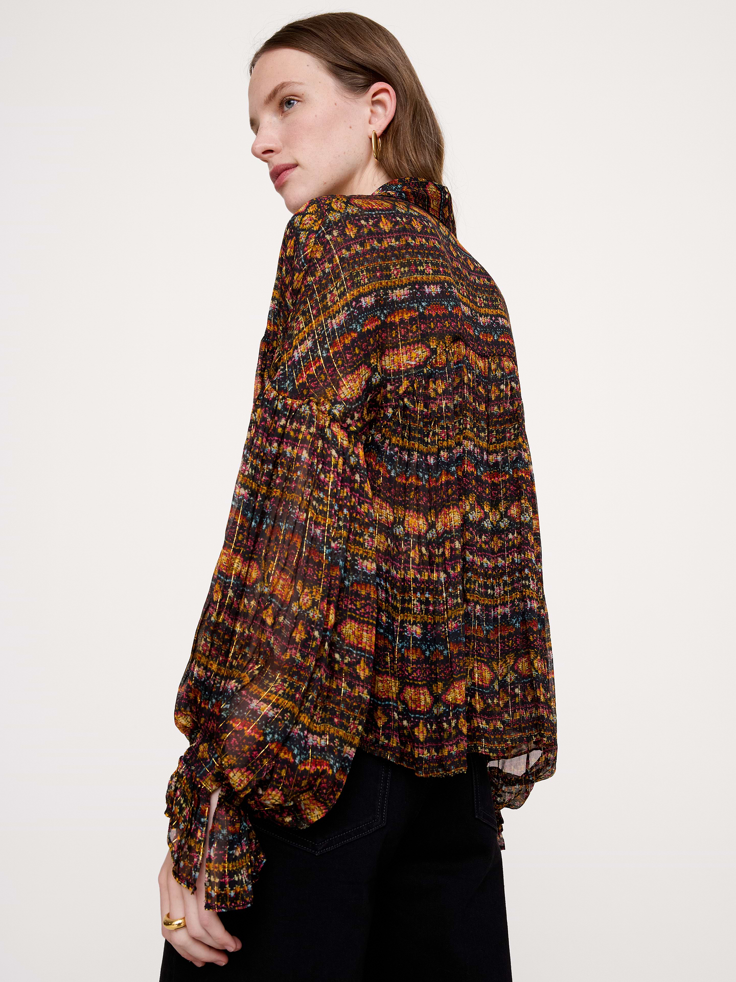 Image 3 of 6, Chiffon Balloon-Sleeve Blouse