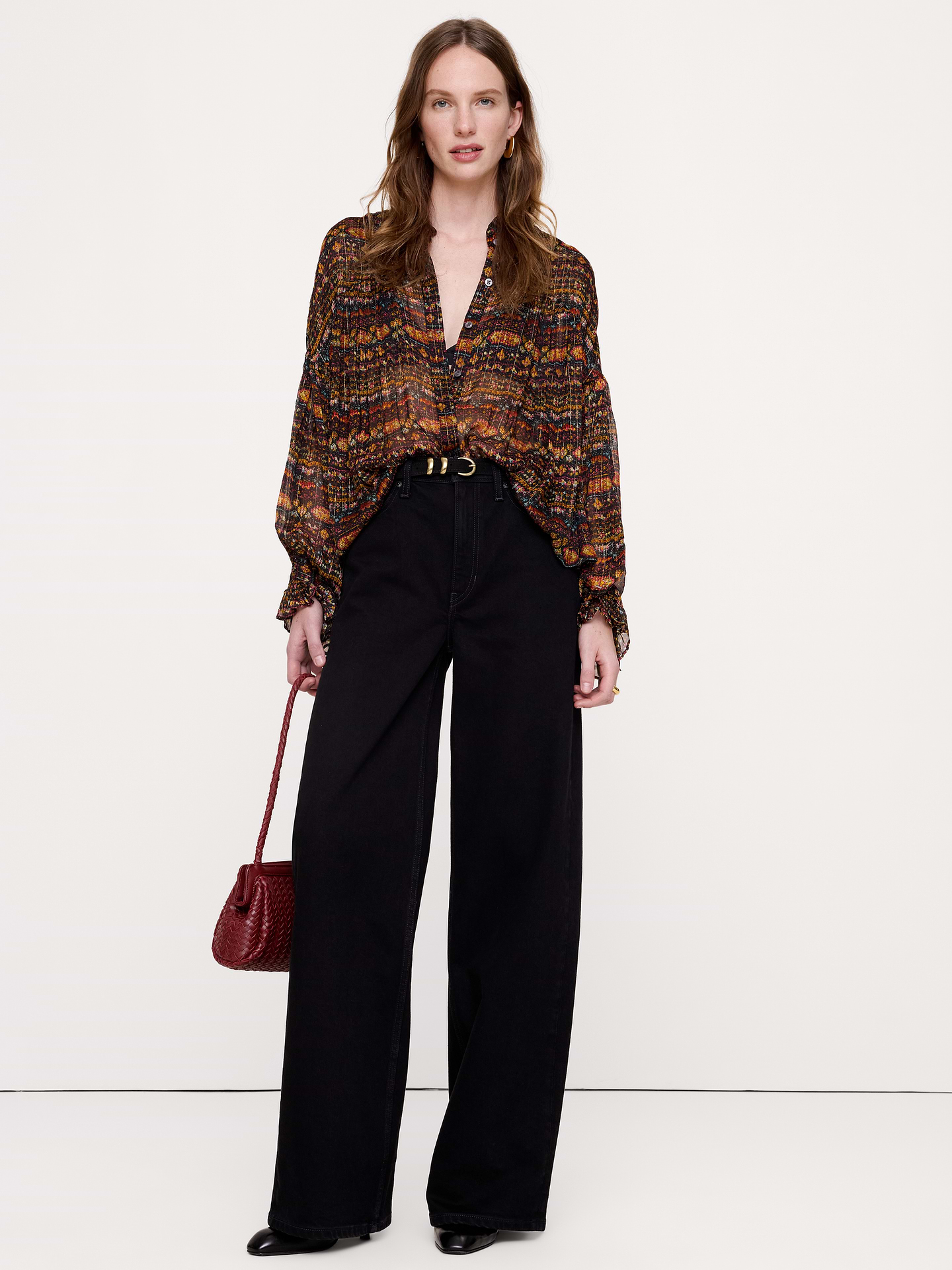 Image 4 of 6, Chiffon Balloon-Sleeve Blouse