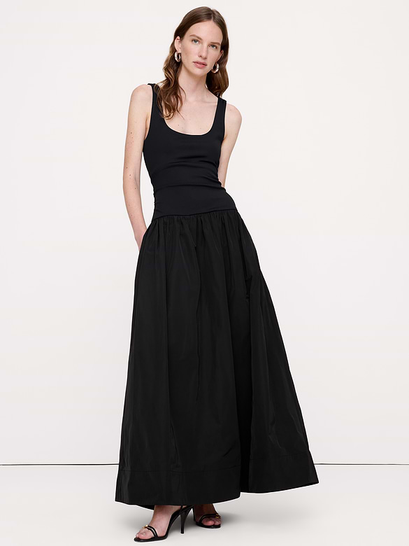 Jersey + Taffeta Halter Maxi Dress