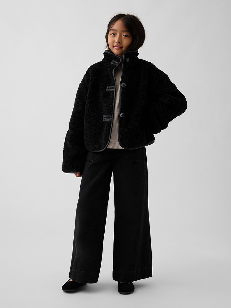 Image 4 of 5, Kids Relaxed Crop Sherpa Jacket