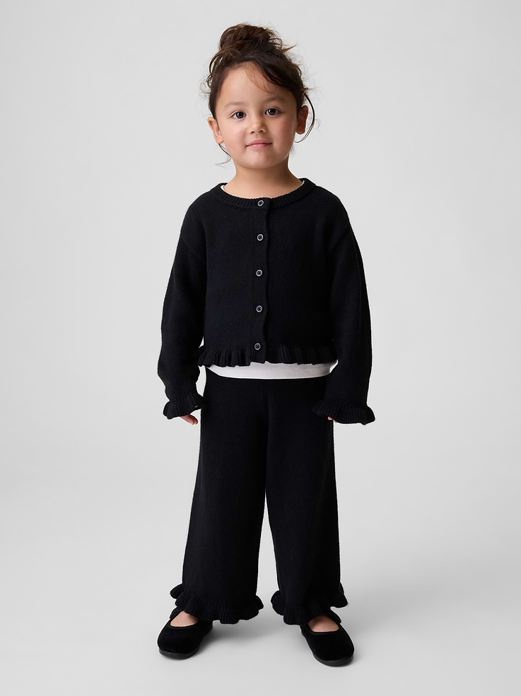 Image 1 of 4, Our bestselling fabric that feels cashmere-soft. Crafted in a midweight plush yarn. Refined with a special brushed technique. It's everyday luxury., Supersoft knit cotton-blend wide-leg sweater pants., Elasticized rib waist., Ruffle hem., Product #908924