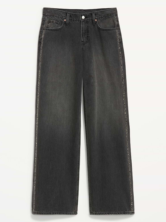 Low-Rise Baggy Wide-Leg Embellished Jeans