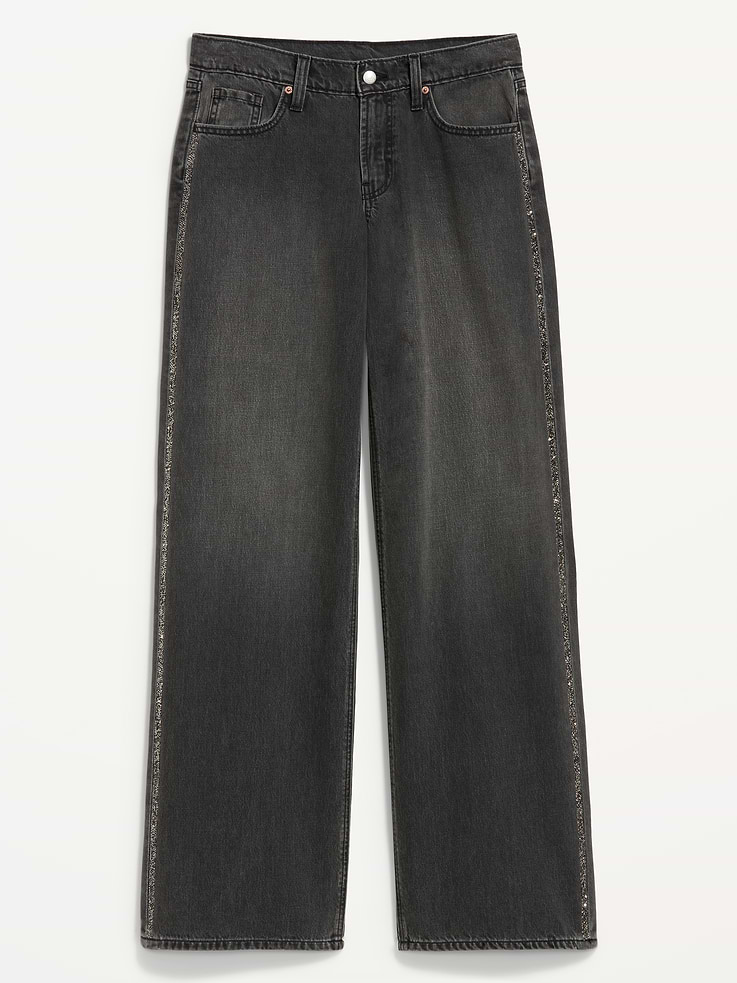 Image 1 of 9, The oversized wide-leg jean of your teenage dreams., low-rise waist, embellished rhinestone side seams, wide leg, Product #1181910
