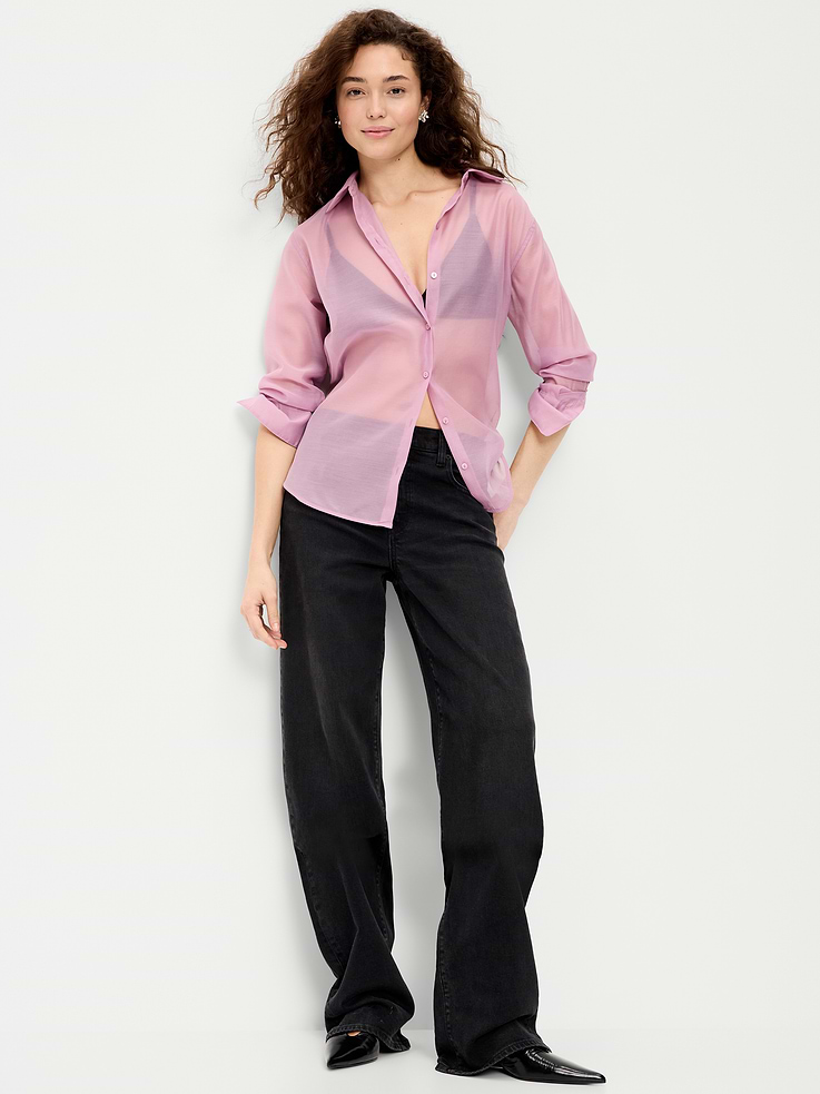 Image 3 of 4, Organza Button-Down Shirt
