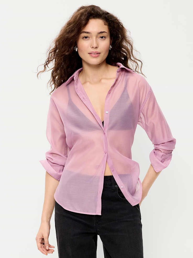 Image 1 of 4, spread collar, long sleeve, full-button front, full-button front, Product #1184393