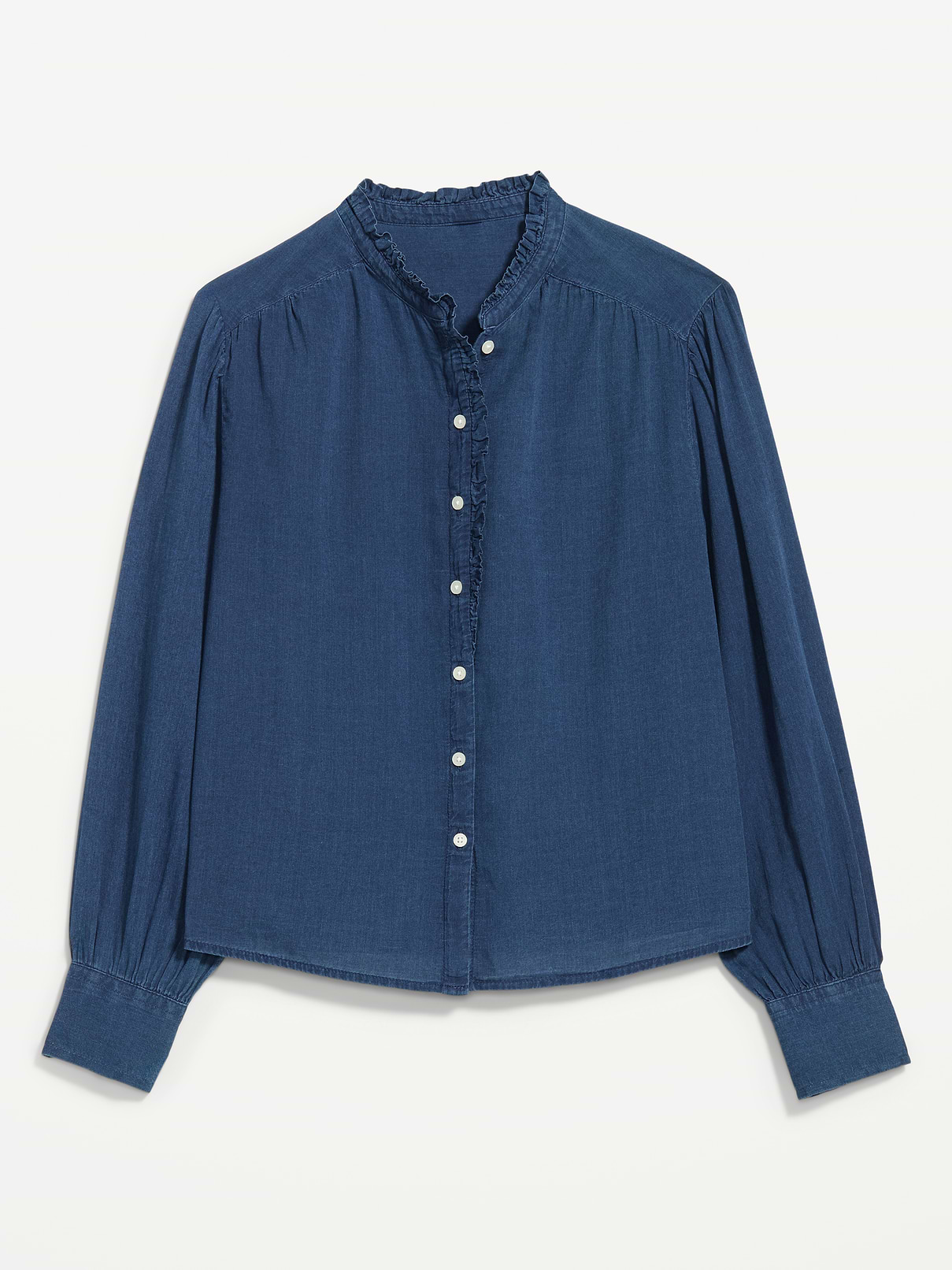 Image 2 of 2, Long-Sleeve Ruffle-Trim Button-Front Top