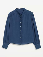 Image 2 of 2, Long-Sleeve Ruffle-Trim Button-Front Top