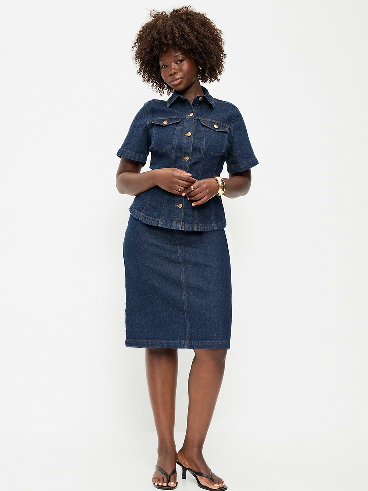 Image 6 of 9, Column Denim Midi Skirt