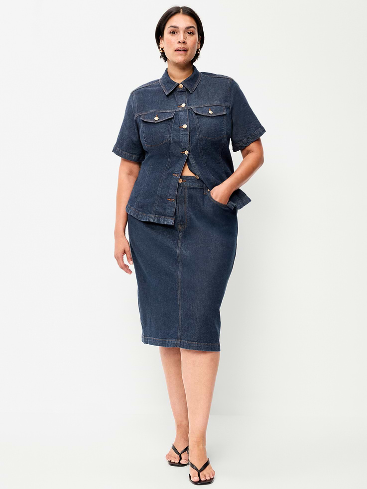Image 8 of 9, Column Denim Midi Skirt