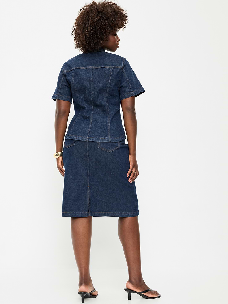 Image 7 of 9, Column Denim Midi Skirt