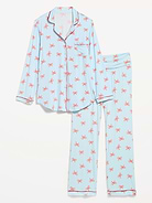 Image 1 of 1, Knit jersey so unbelievably soft and stretchy., set includes pajama shirt and matching pants, notched collar, long sleeves, patch chest pocket, foldover-waist pajama pants for pull-on styling, Product #915842