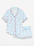 Image 1 of 1, set includes pajama shirt and matching shorts, notched collar, short sleeves, full-button front, pull-on foldover-waist pajama shorts, Product #915834