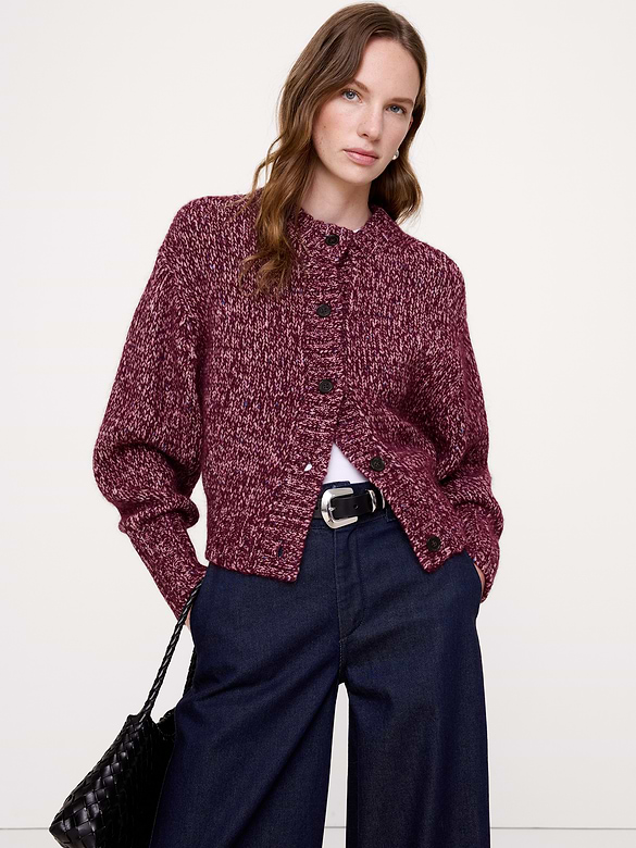 Wool-Blend Blouson-Sleeve Cardigan