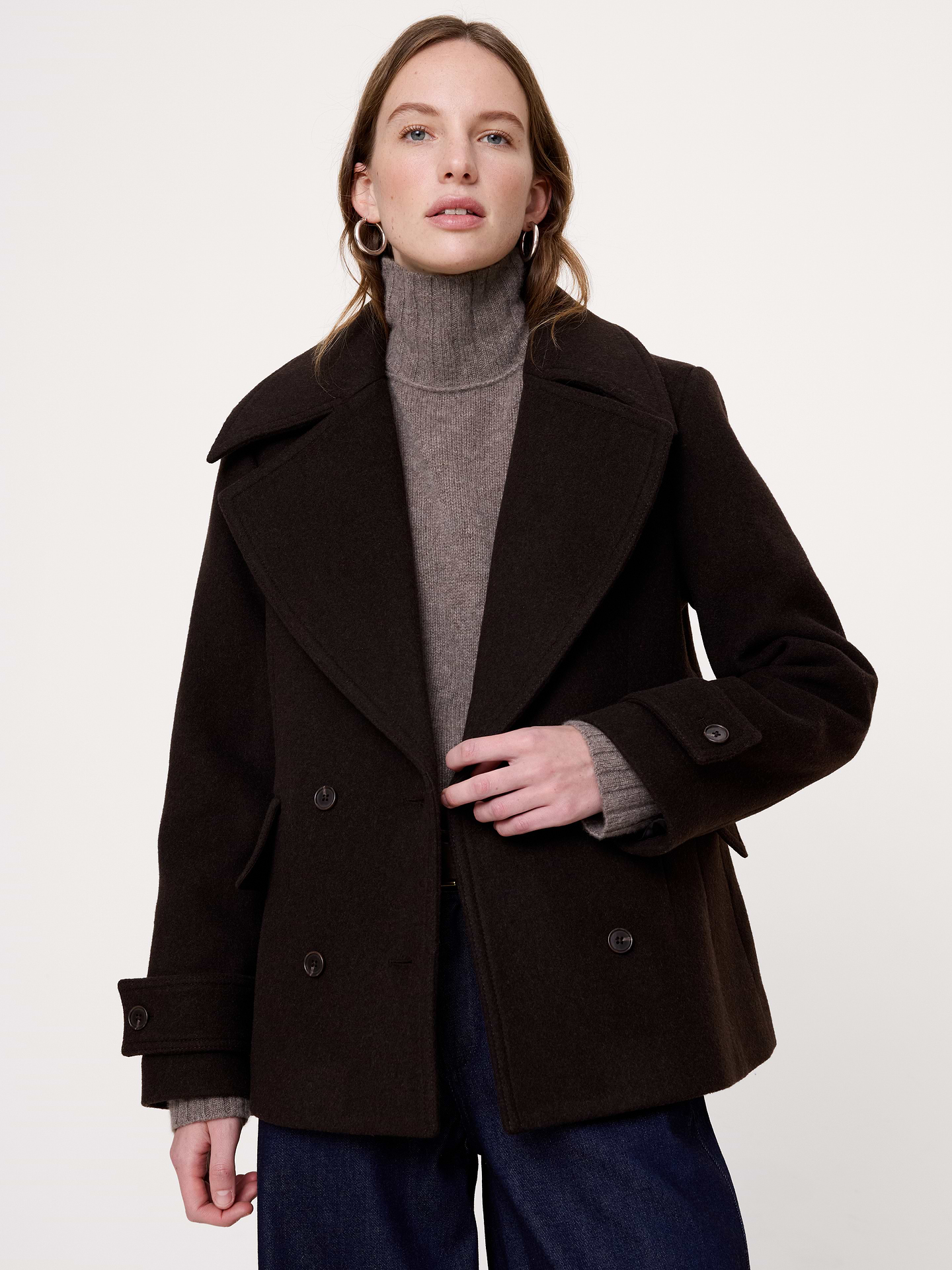 Image 3 of 4, Italian Melton Wool-Blend Peacoat