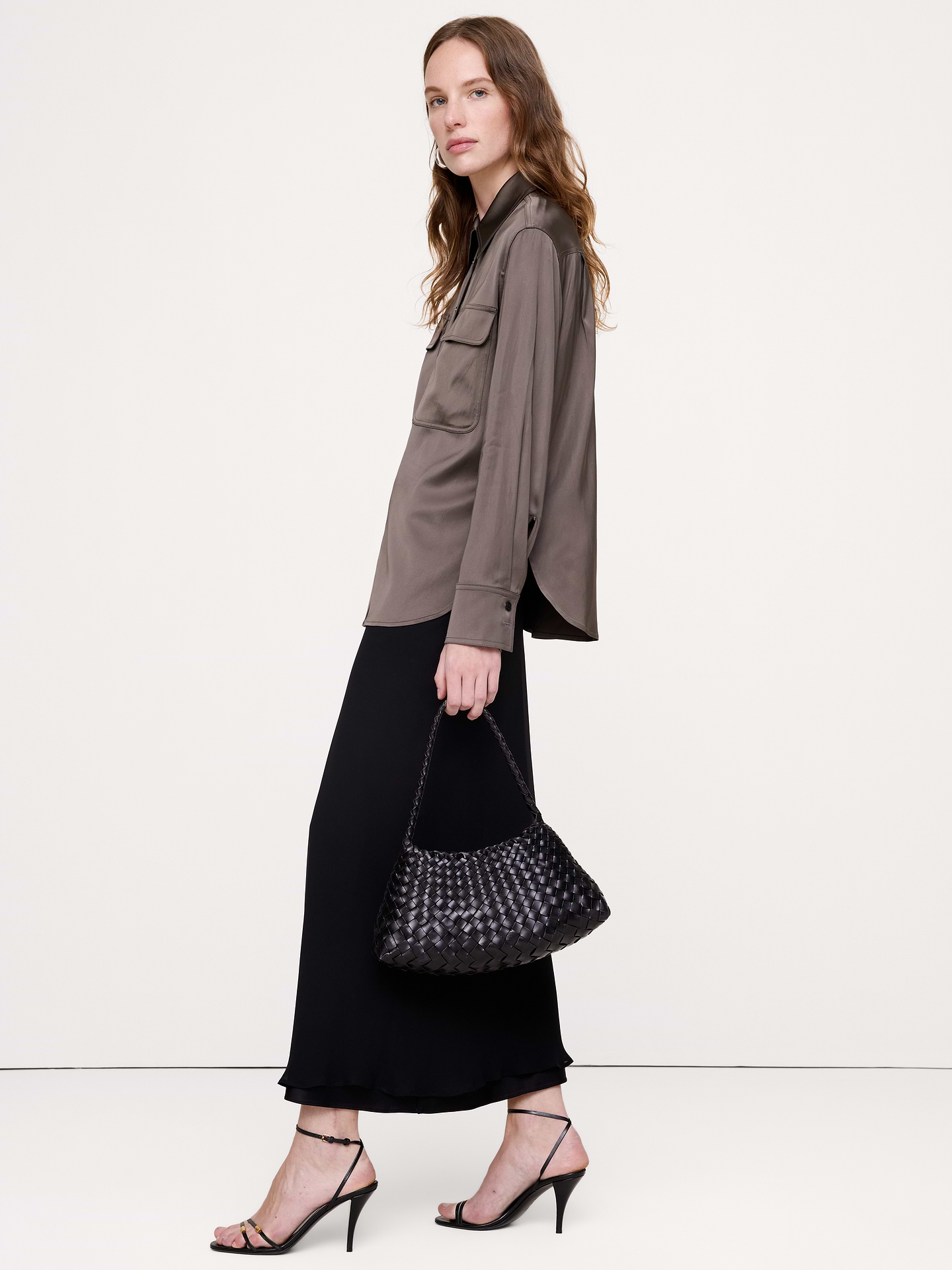 Image 5 of 8, Stretch-Satin Utility Shirt