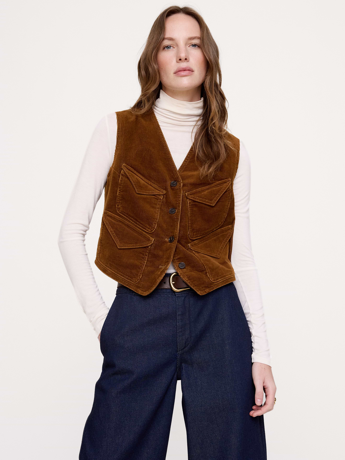Image 1 of 8, We took note of our classic vests and updated this one with corduroy and flannel lining. It's sleeveless, so it's one for summer and beyond. Plus, it's been specially washed for softness., Fitted: Slim. Sits close to the body., Four exterior pockets., Adjustable slider at back., Lined., Product #1188424