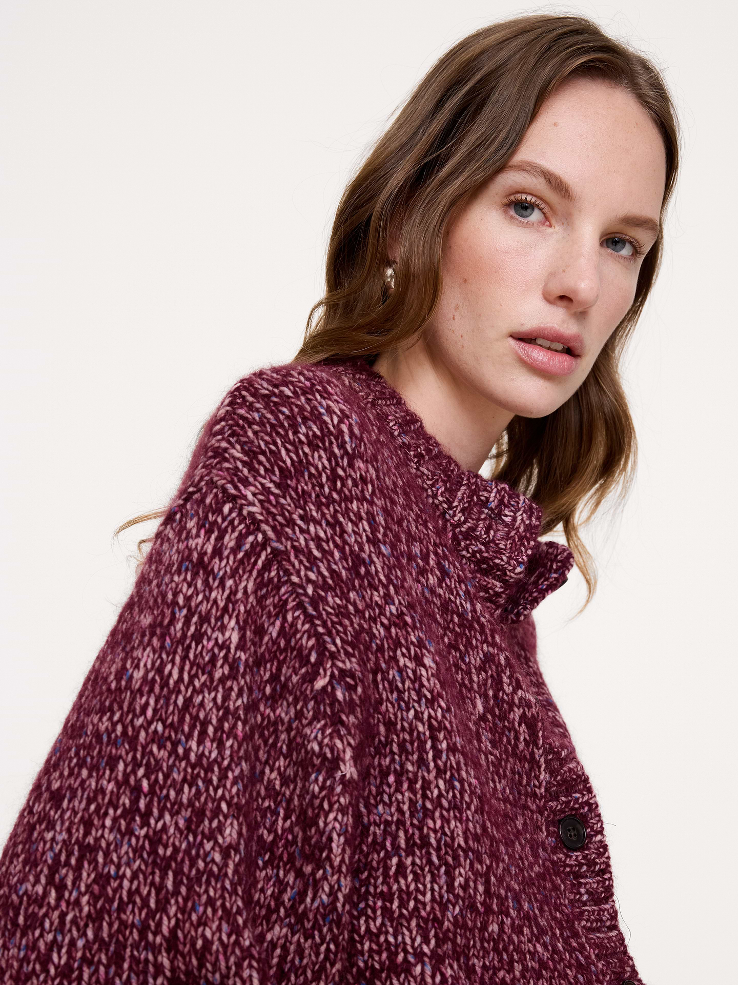 Image 3 of 3, Wool-Blend Blouson-Sleeve Cardigan