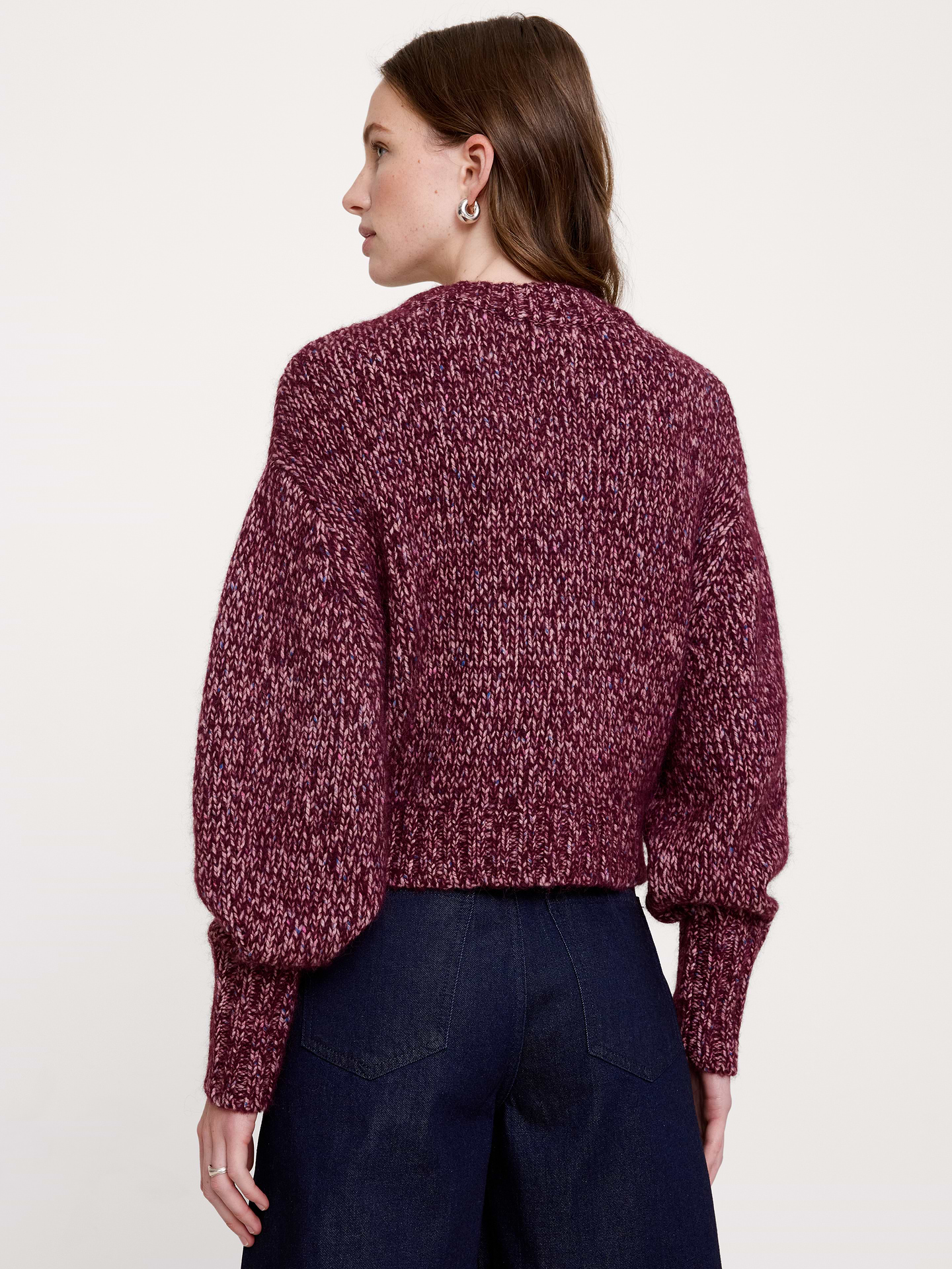 Image 2 of 3, Wool-Blend Blouson-Sleeve Cardigan