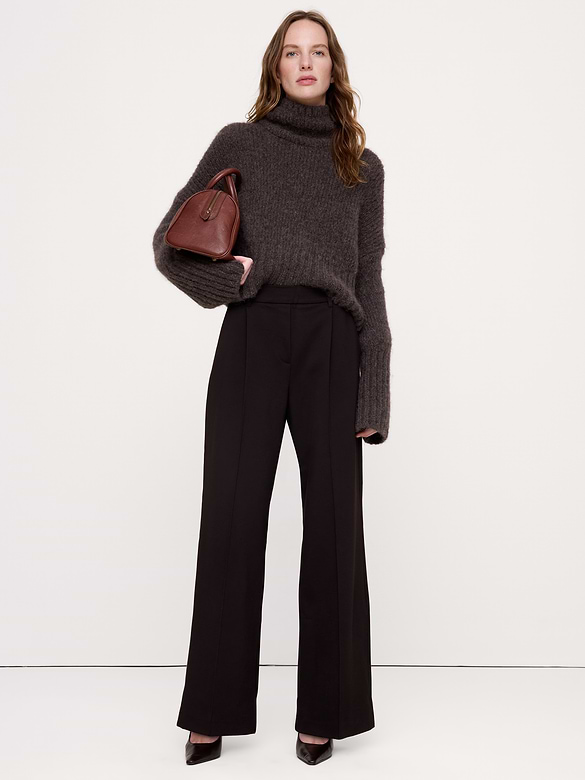 High-Rise Wide-Leg Drapey Ponte Pull-On Pant