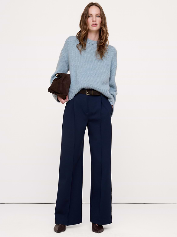 High-Rise Wide-Leg Drapey Ponte Pull-On Pant