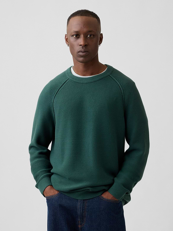 100% Cotton Garter-Stitch Crewneck Sweater