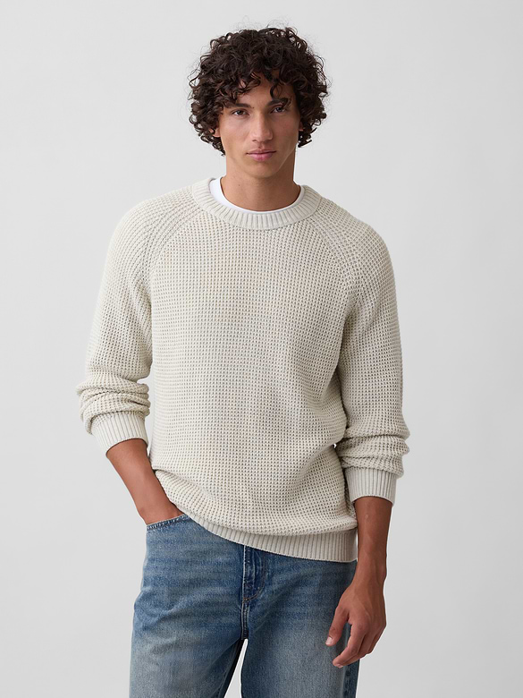 100% Cotton Waffle-Knit Crewneck Sweater