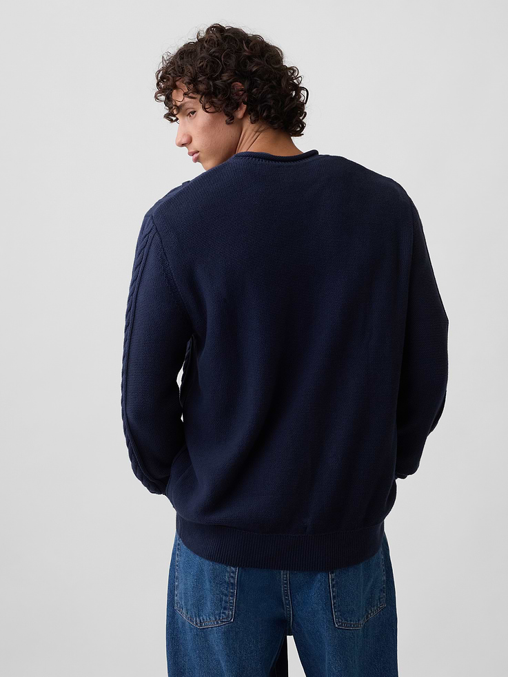 Image 2 of 5, 100% Cotton Relaxed Cable-Knit Crewneck Sweater