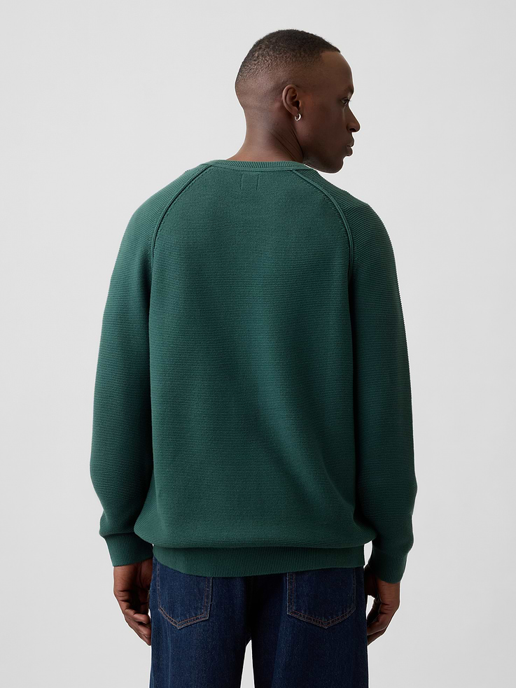 Image 2 of 5, 100% Cotton Garter-Stitch Crewneck Sweater