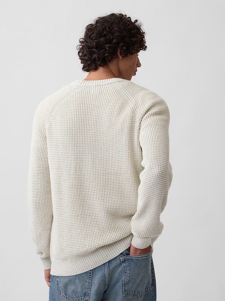 Image 2 of 5, 100% Cotton Waffle-Knit Crewneck Sweater