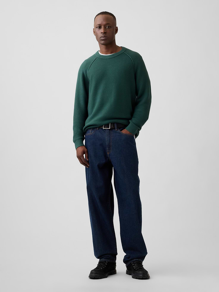 Image 3 of 5, 100% Cotton Garter-Stitch Crewneck Sweater