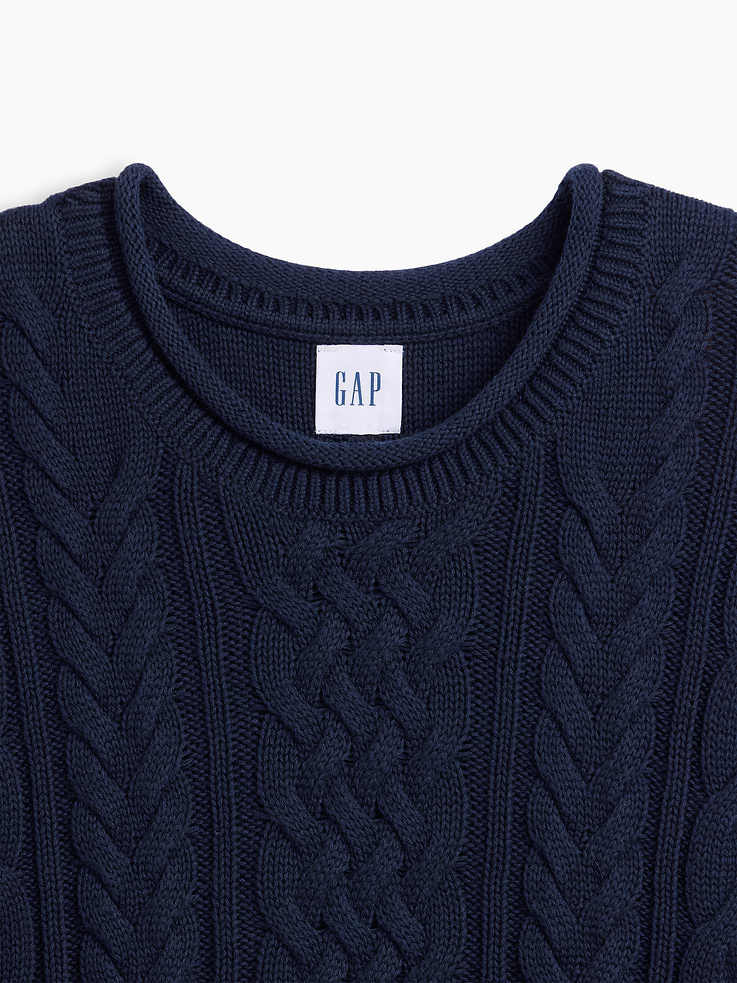 Image 4 of 5, 100% Cotton Relaxed Cable-Knit Crewneck Sweater