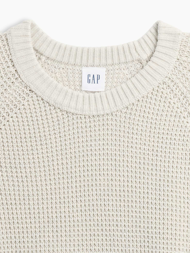 Image 4 of 5, 100% Cotton Waffle-Knit Crewneck Sweater