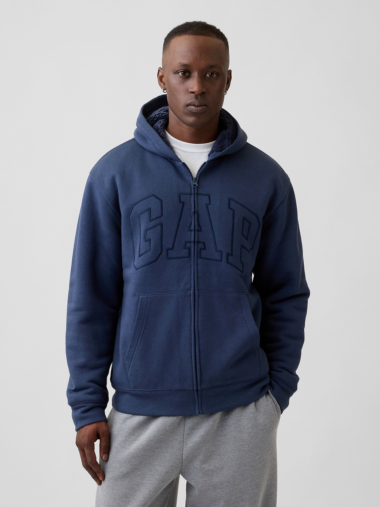 Relaxed Gap Logo Sherpa-Lined Zip Hoodie | Gap Factory