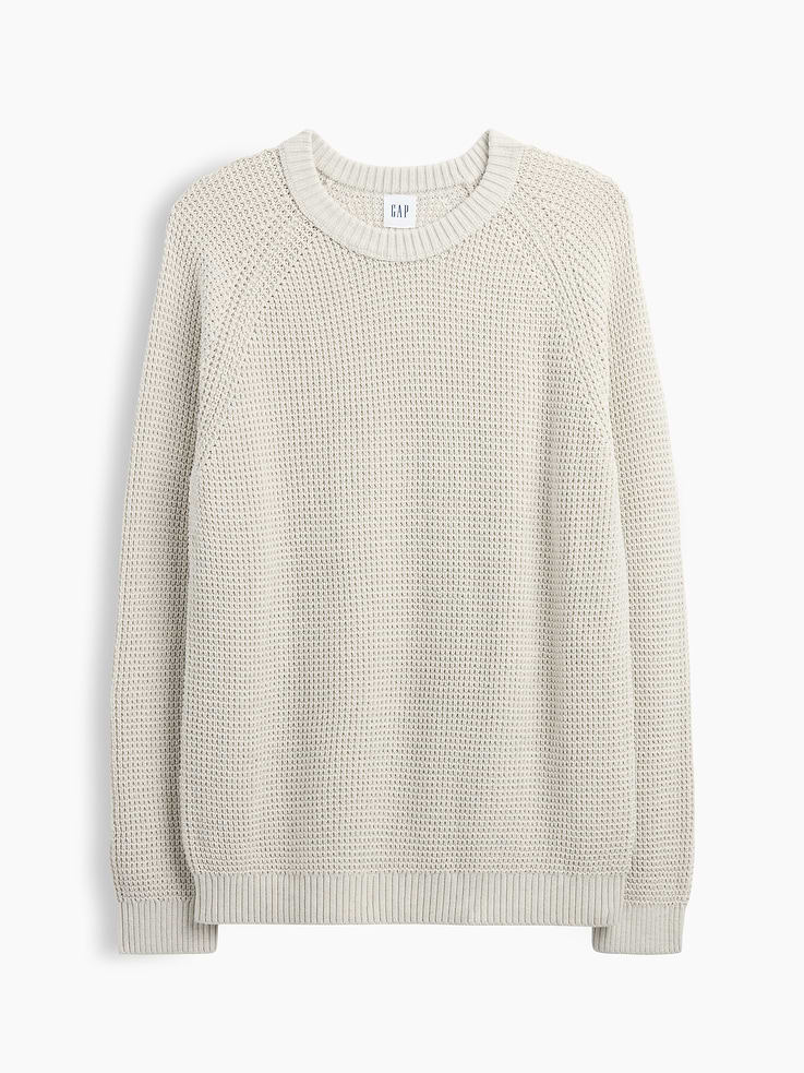Image 5 of 5, 100% Cotton Waffle-Knit Crewneck Sweater