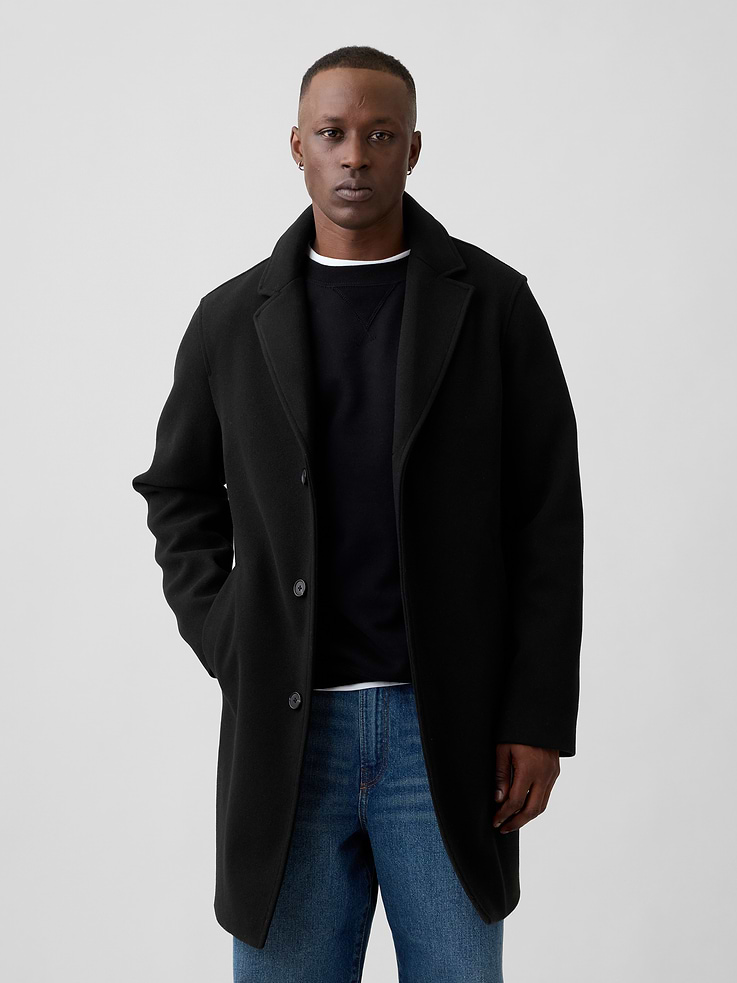 Image 1 of 5, Smooth weave, Dropped shoulder, long sleeves., Lapel collar, button front., Front slant pockets., Product #1178013