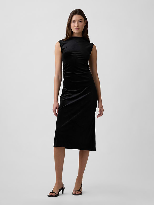 Recycled Velour Ruched Midi Dress