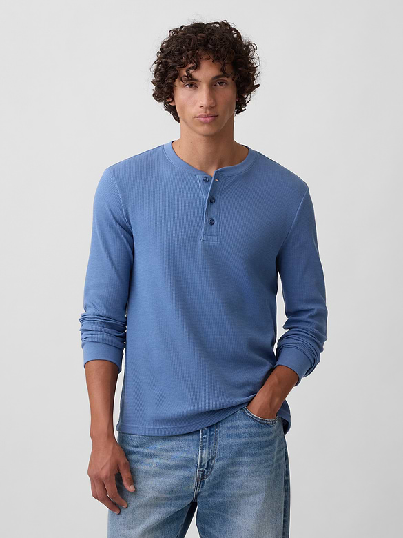 Waffle-Knit Henley T-Shirt