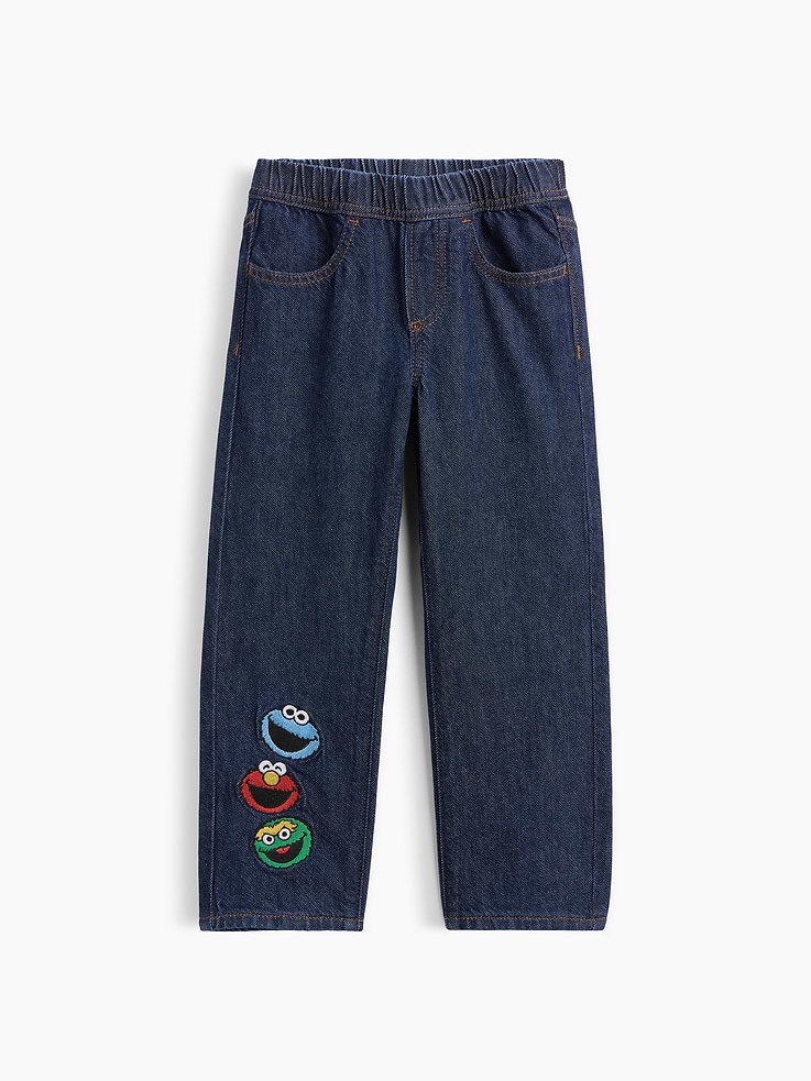 Image 1 of 3, This product is made with/contains 5% recycled cotton. Compared to virgin materials, using recycled materials helps reduce resource use and waste., This product is part of our water-saving Washwell program. Compared with conventional wash methods, Washwell uses at least 20% less water., Non-stretch denim., Dark indigo wash., Elasticized waist, faux fly., Front slant pockets are functional for sizes 2Y-6Y, patch pockets at back., Embroidered graphics at leg., This product was made in a factory that invests in gender equity and women’s empowerment through RISE. Learn more at, Product #1184672