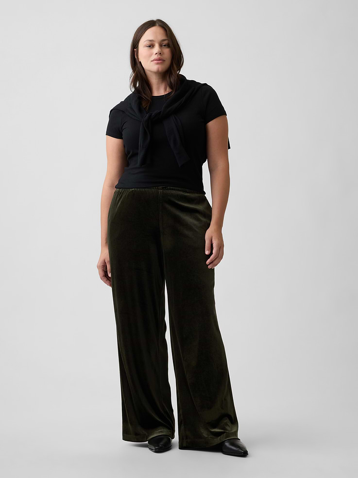 Image 5 of 7, Recycled Velour Pull-On Wide-Leg Pants