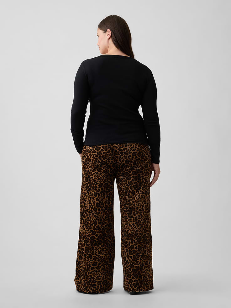 Image 6 of 7, Mid Rise Wide-Leg Leopard Print Corduroy Pants