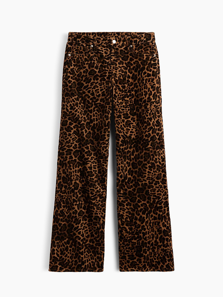 Image 7 of 7, Mid Rise Wide-Leg Leopard Print Corduroy Pants