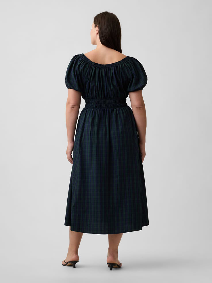 Image 5 of 6, Puff Sleeve Tie-Neck Midi Dress